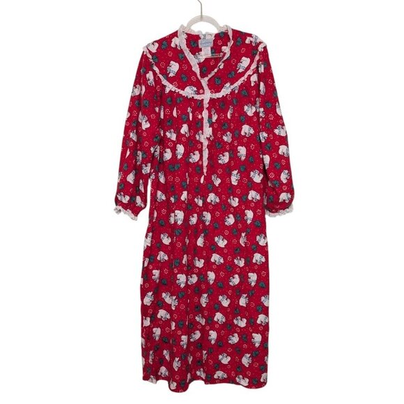 Lanz of Salzburg Flannel Polar Bear Nightgown Womens Size Small Red Oversized - Picture 1 of 7